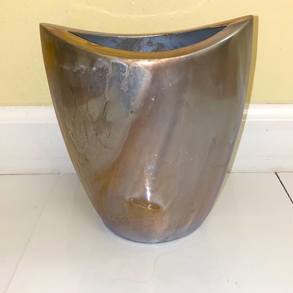 Burton & Burton weathered silver metal vase. 6.5” by 8.5 “